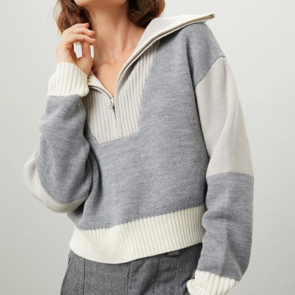 Peter Som Colorblock Zip Cowl Neck Sweater